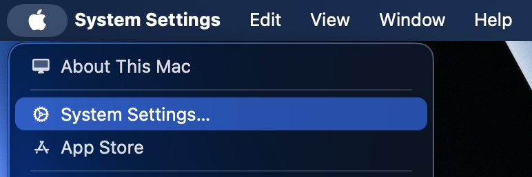 How to select Settings from menu bar