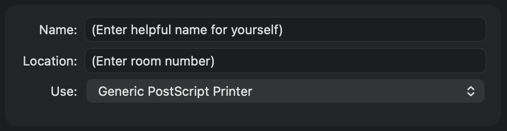 Naming printer and drivers to select